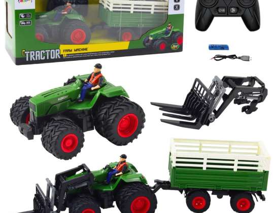 Tracteur Télécommandé avec Remorque et Fourches Roues Doubles