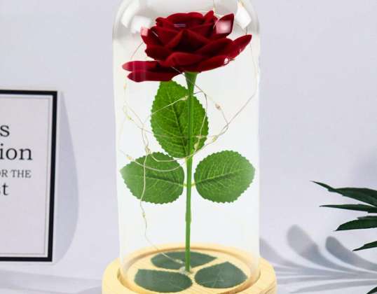 Eternal Rose in Glass Dome with LED Lighting Red 21x11cm