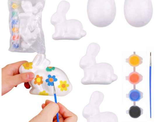 Sæt til maling af polystyren dekorationer 3 kaniner 2 æg farver