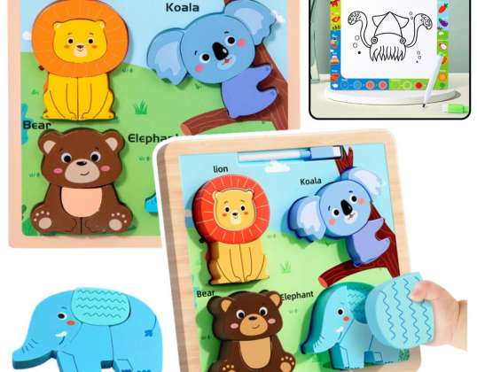 Puzzle Board 2in1 Holz Pädagogischer Wild Tiere Stift