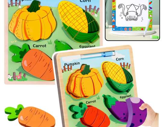Puzzle Planche 2en1 Stylo Légumes Éducatifs En Bois