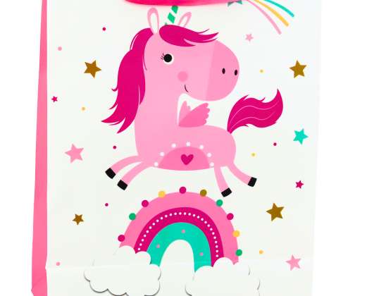 Gift Bag For Child Unicorn Rainbow Pink 32 x 26 x 10 cm