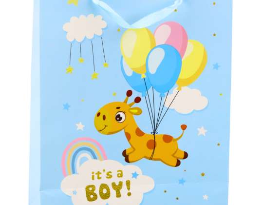 It's A Boy Giraffe Blue Gift Bag 32 x 26 x 10 cm