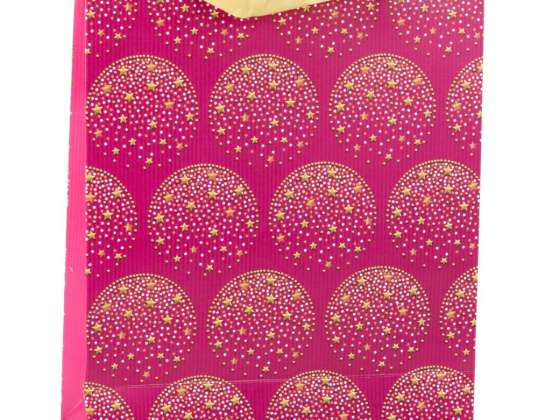 Elegante Geschenktüte Gold Sterne Pink 32 x 26 x 10 cm