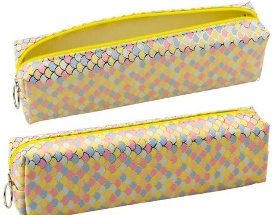 Mokyklos pieštuko dėklo organizatorius Undinės svarstyklių raštas spalvingas geltonas 21x6cm