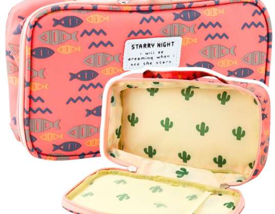 School Pencil Case Organizer Roomy Additional Pocket Fish Pink 21.5cm