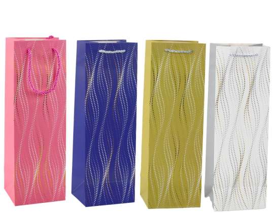 Sac Cadeau Pour Bouteille Vagues Pailletées 35 x 12 x 9 cm