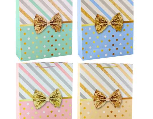 Große Geschenktüte mit Schleife Goldverzierungen 55 x 43 x 15 cm