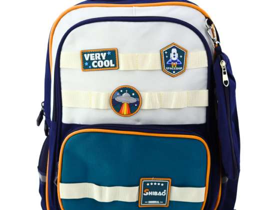Schulrucksack Space Patches mit Federmäppchen marineblau 16L