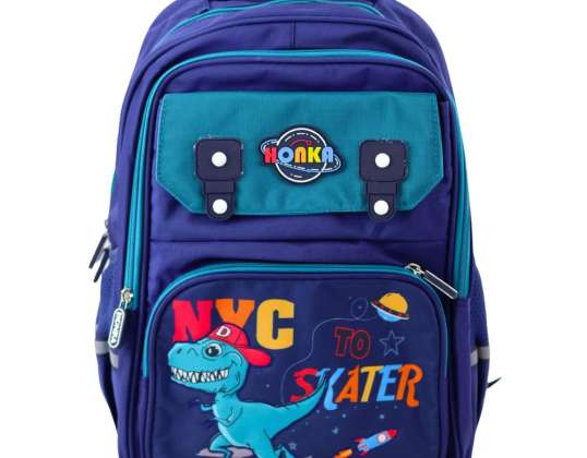Schulrucksack Kinder Brustgurt Dinosaurier Marineblau 41x30x16 cm