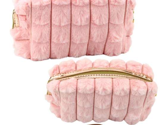 Kosmetiktasche Plüsch mit Henkel geräumig rosa 20cm