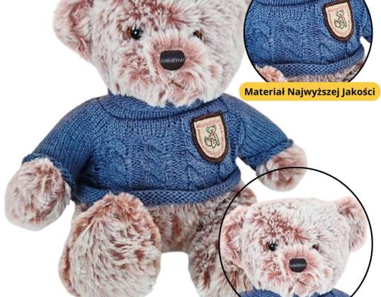 Plush cuddly mascot teddy bear gray blue sweater 21cm