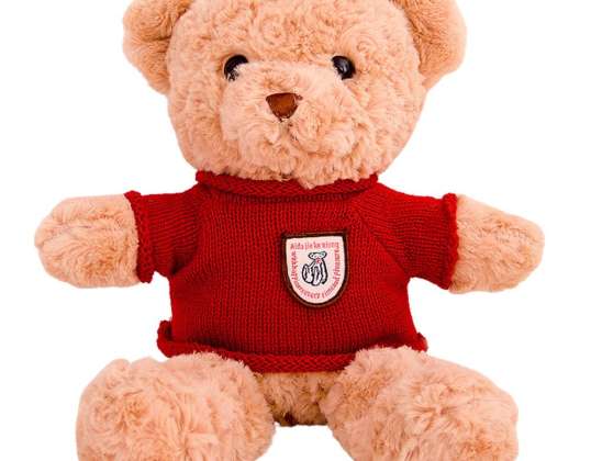 Plysj kosete bamse beige rød genser 40cm