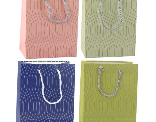 Torba Prezentowa Papierowa Srebrne Linie Faliste 23 x 18 x 10.5 cm