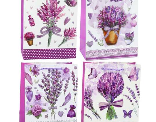 Bolsa de Regalo de Papel Lavanda con Elementos Brillantes 23 x 18 x 10.5 cm