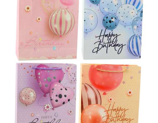 Doğum Günü Hediye Poşeti Balonlar Happy Birthday 32 x 26 x 12 cm
