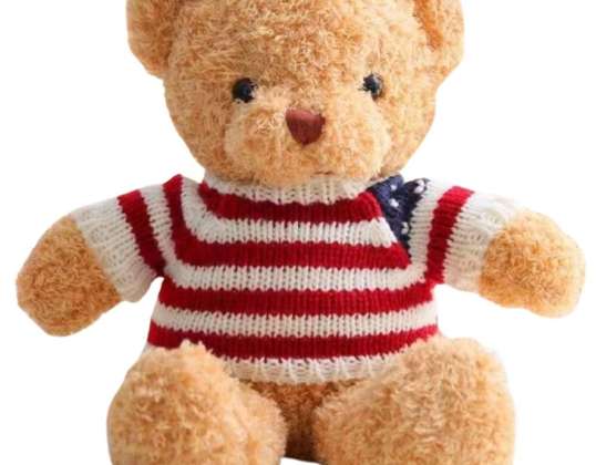 Plüsch Kuschelteddybär im gestreiften T-Shirt creme 32cm