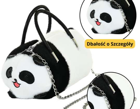 Plush Panda krepšio rankenos metalinė grandinėlė juoda ir balta 20cm