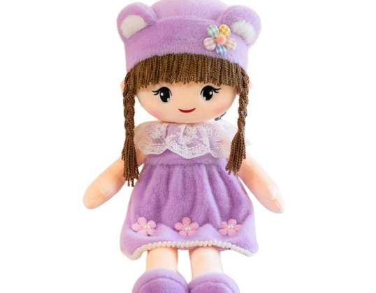 Bebek Bez Yumuşak Peluş Mor Elbise Şapka Kulaklı 45cm
