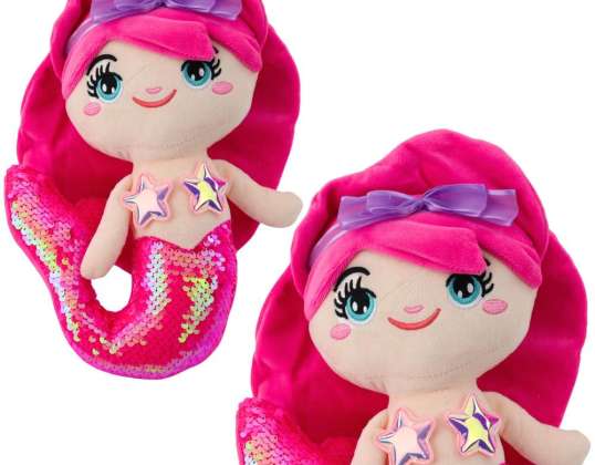 Payetli Peluş Deniz Kızı Sevimli Kuyruk Yoğun Pembe 28cm