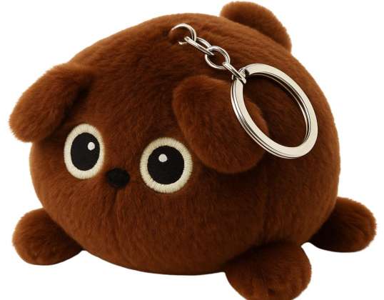 Pluche Sleutelhanger Knuffelige Teddybeer Bruin Metalen Ring 9cm