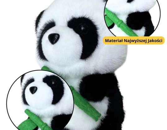 Kosete plysj maskot panda med bambus 18cm