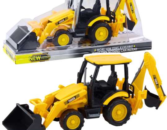 Construction excavator with drive movable two buckets yellow