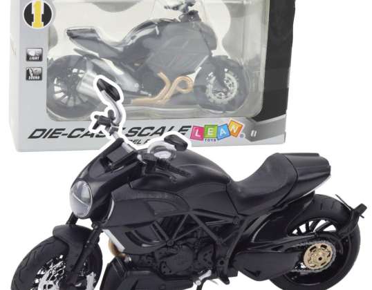 Motocicleta Deportiva Metalizada Luces Sonidos Elementos Dorados Negros 1:12