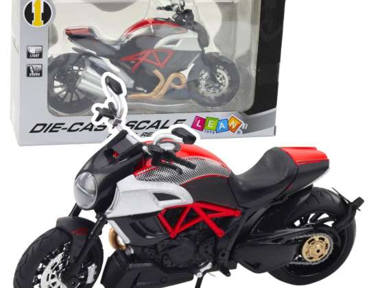 Motocicleta deportiva con luces y sonidos metálicos, elementos dorados y rojos 1:12