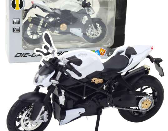 Motocicleta Deportiva Metálica con Luces y Sonidos Blanca 1:12