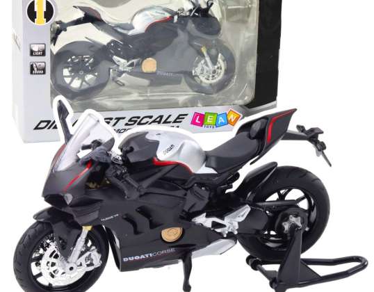 Motocicleta Deportiva Metálica Luces Sonidos Elementos Plateados Negro V4 1:12