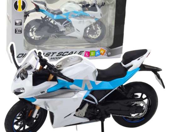 Motocicleta Deportiva Metálica Luces Sonidos Blanco Azul 1:12