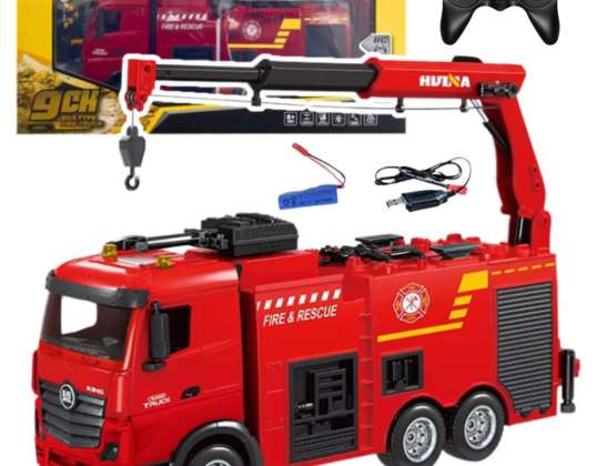 Camión de Bomberos con Grúa Control Remoto RC Luces Agua Huina 1:18