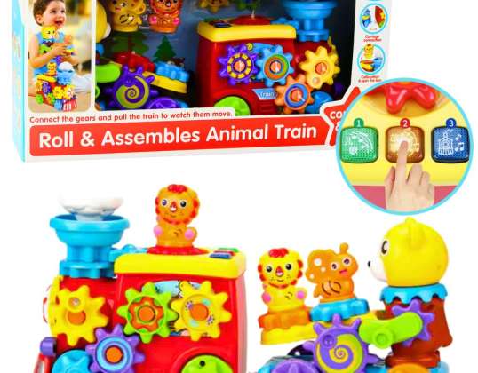 Tren musical interactivo para niños pequeños con osito de peluche y engranajes coloridos