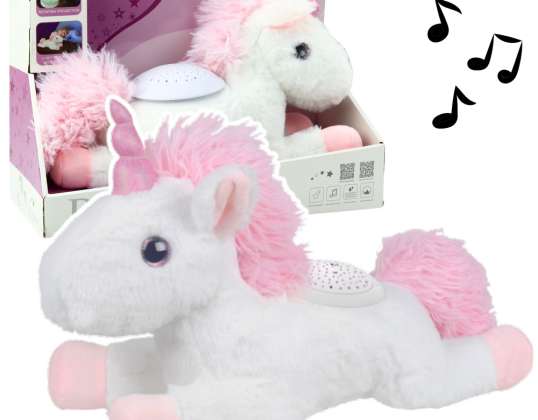 Unicornio de peluche para dormir, juguete de peluche con proyector y sonido, color blanco