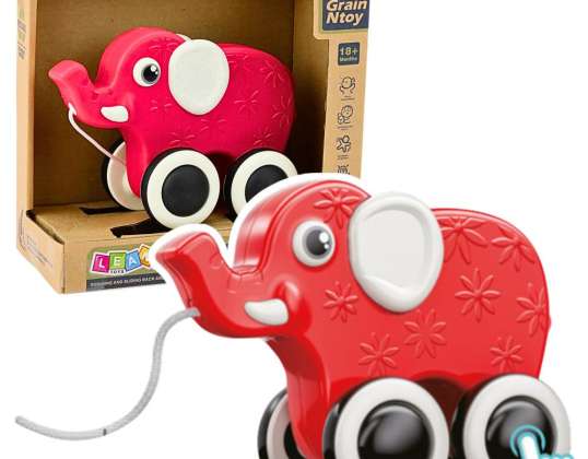 Elefante de juguete para tirar de un chirriador de cuerda eco rojo