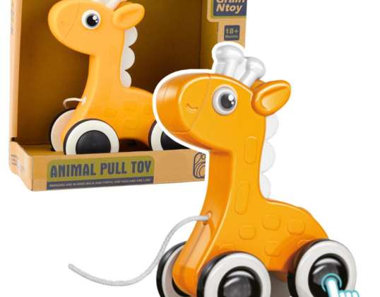 Jirafa de juguete para tirar con chirriador de cuerda, color amarillo ecológico