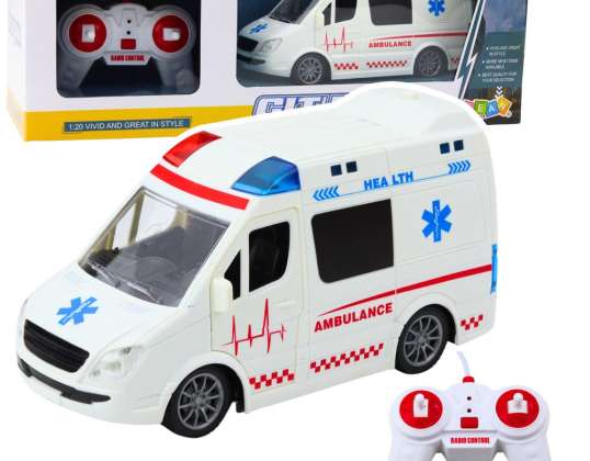 ambulance télécommandée RC lumières sons 1:20 blanc