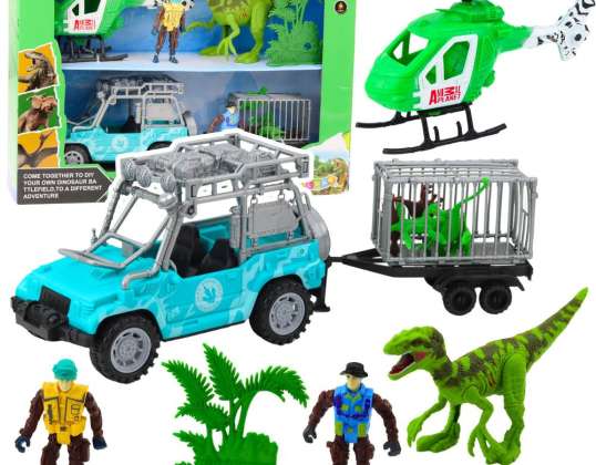 Dinosaurus Set Helikopter Auto Beeldjes Accessoires Licht Geluid