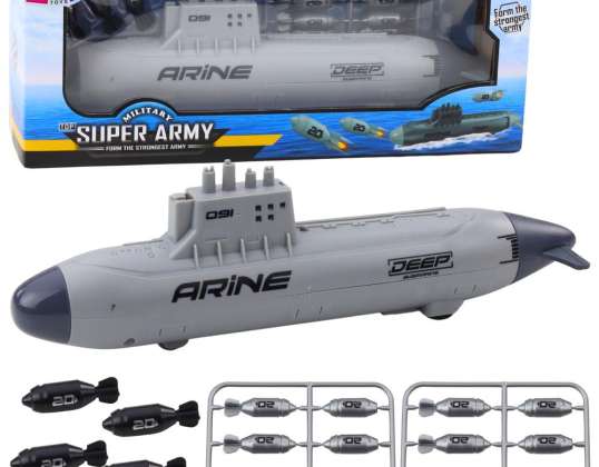 Navire sous-marin tirant torpilles propulsion gris 28cm