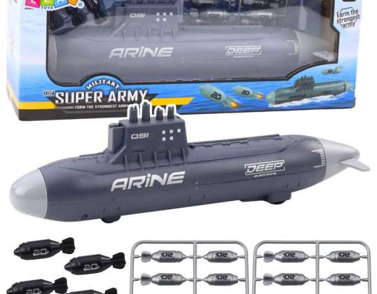 Navire sous-marin tirant des torpilles propulsion gris foncé 28cm