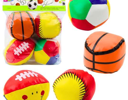 NEL 24351 ballons de sport souples basket-ball rugby football baseball set 4pcs.