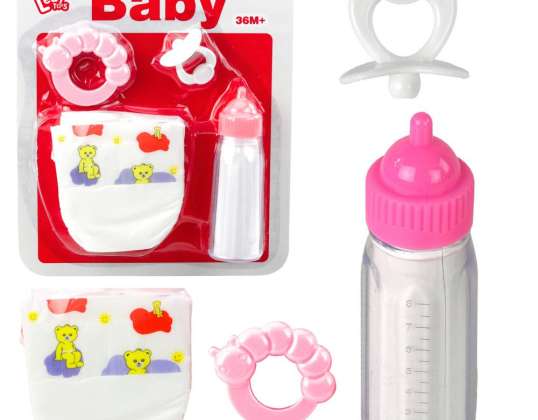 Set Puppenzubehör Schnuller Flasche Windel Rassel