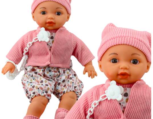 Poupée pull bonnet tétine sur chaîne rose 40cm