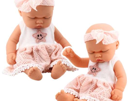 Doll Sleeping Baby Pink Dress With Lace And Star Headband