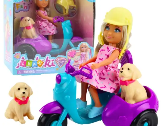 Ankiki minipoppetje set op een driewielige scooterhond