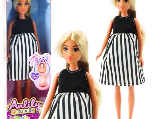 Anlily Doll Zwangere Jurk Zwart-Wit Gestreepte Baby