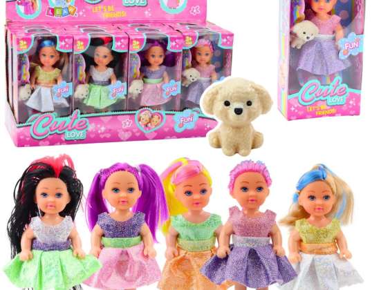 Mini lėlė suknelės rinkinyje Šunų lėlių augintinių mišinys 12cm