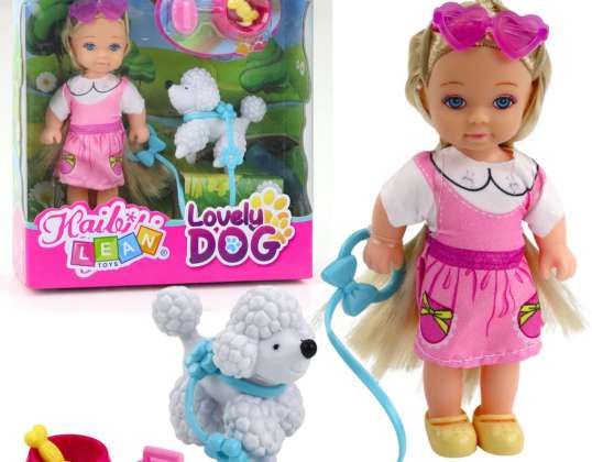Mini Doll Set Met Hond Aan De Leiband Kom Met Bot
