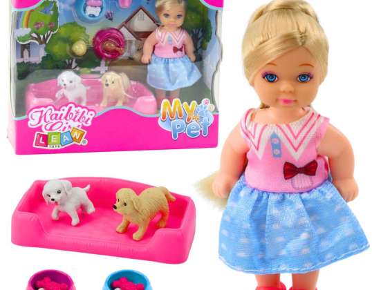 Mini-poppenset met twee voerbakken voor hondenbedden